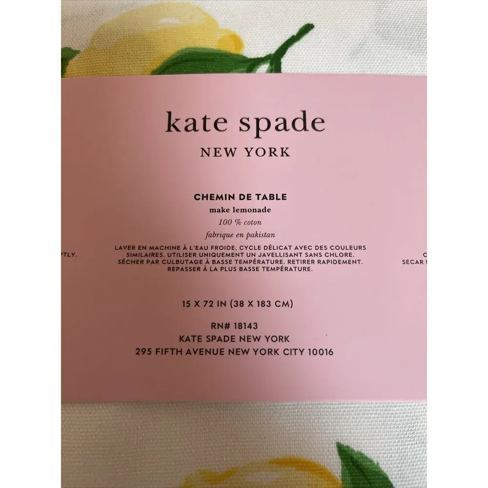 KATE SPADE New York Make Lemonade Lemons Theme table Runner 15” x 72” NEW